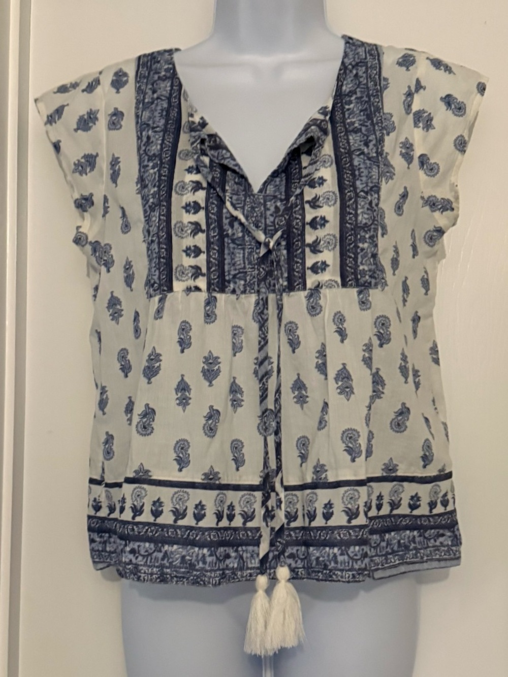 Lucky Brand Boho Tassel Peasant Top